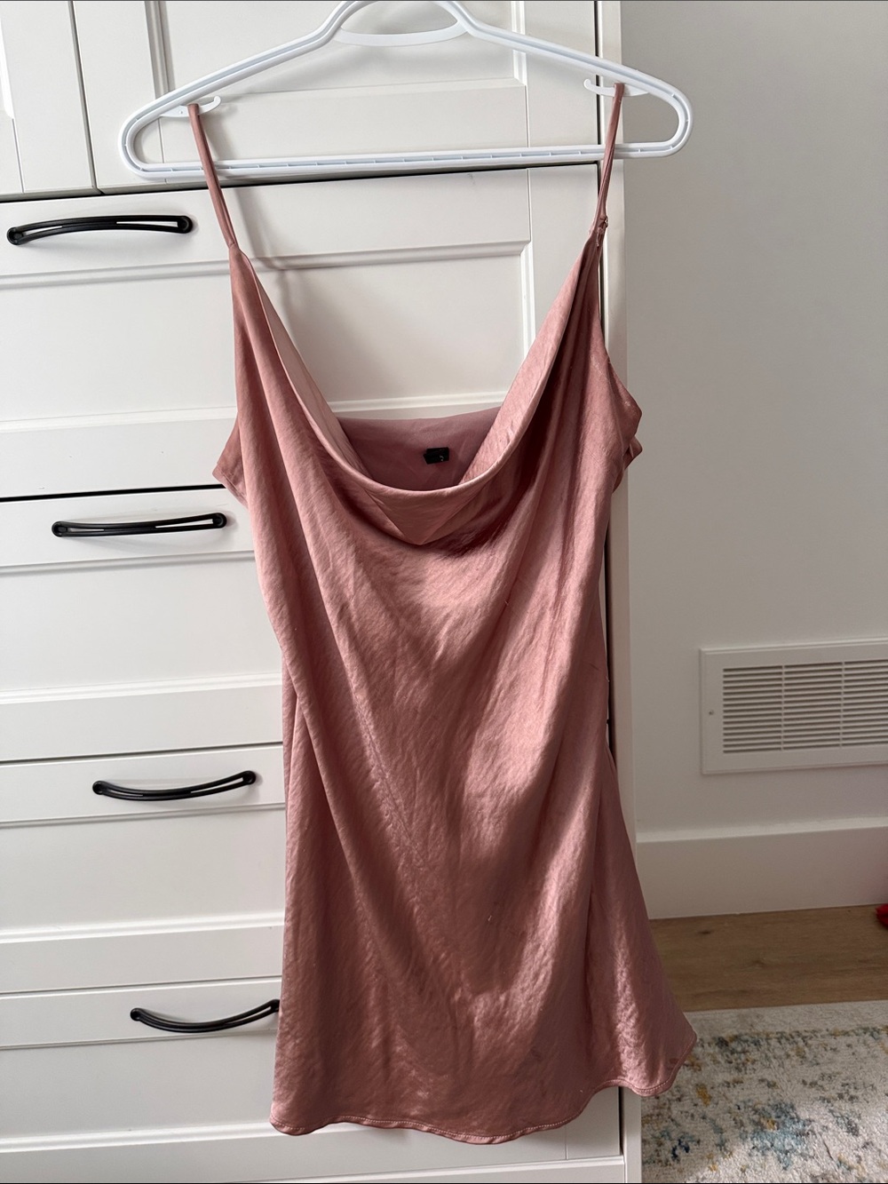 Pink Satin Cowl Neck Mini Dress
